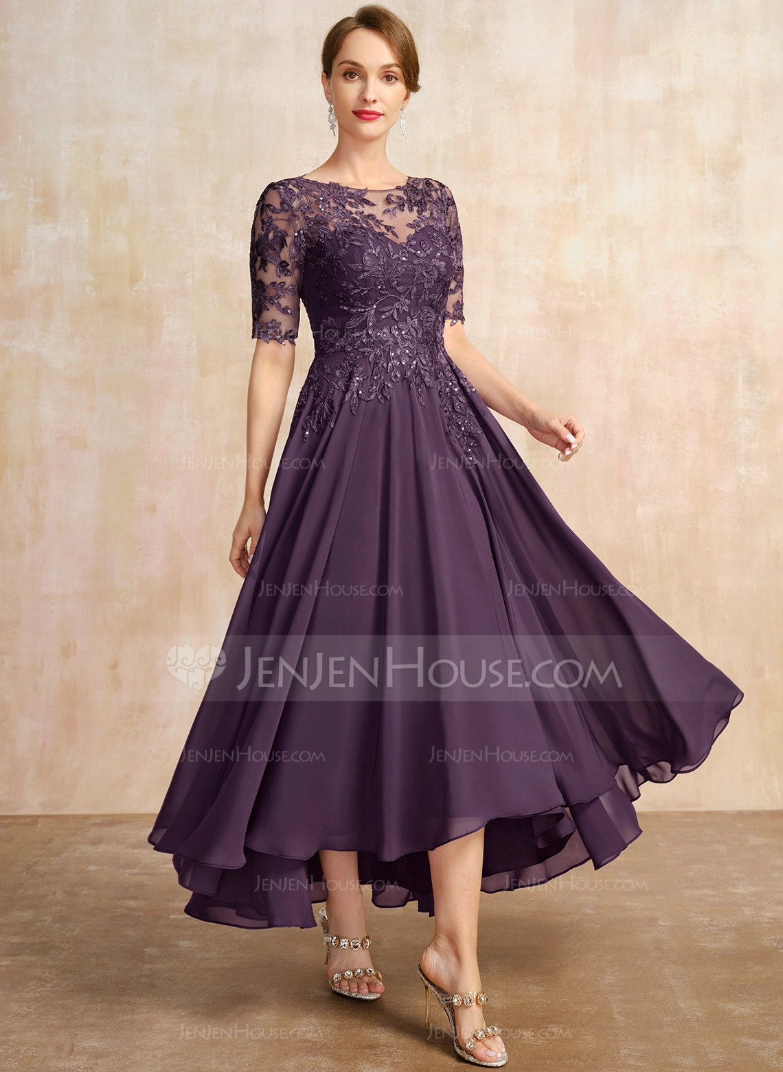 A-line Sequins Lace Dress