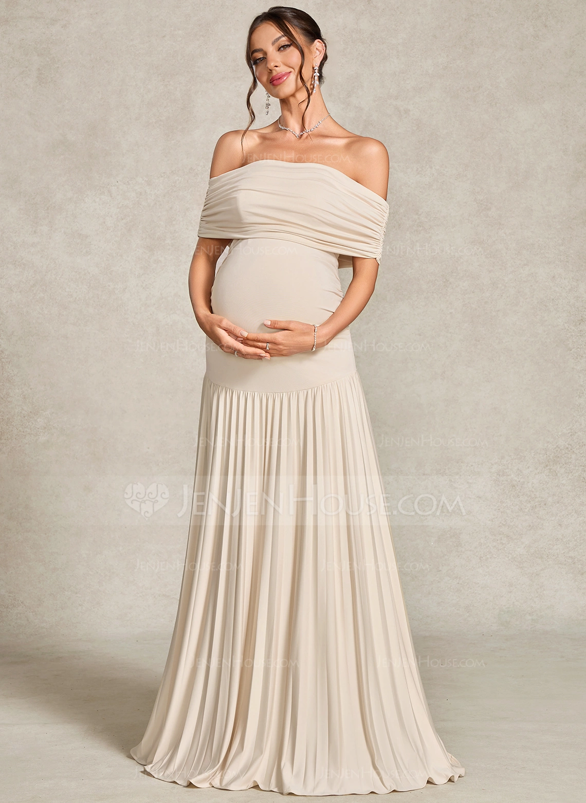 Trumpet/Mermaid Off the Shoulder Floor-Length Jersey Maternity Dresses With Pleated 