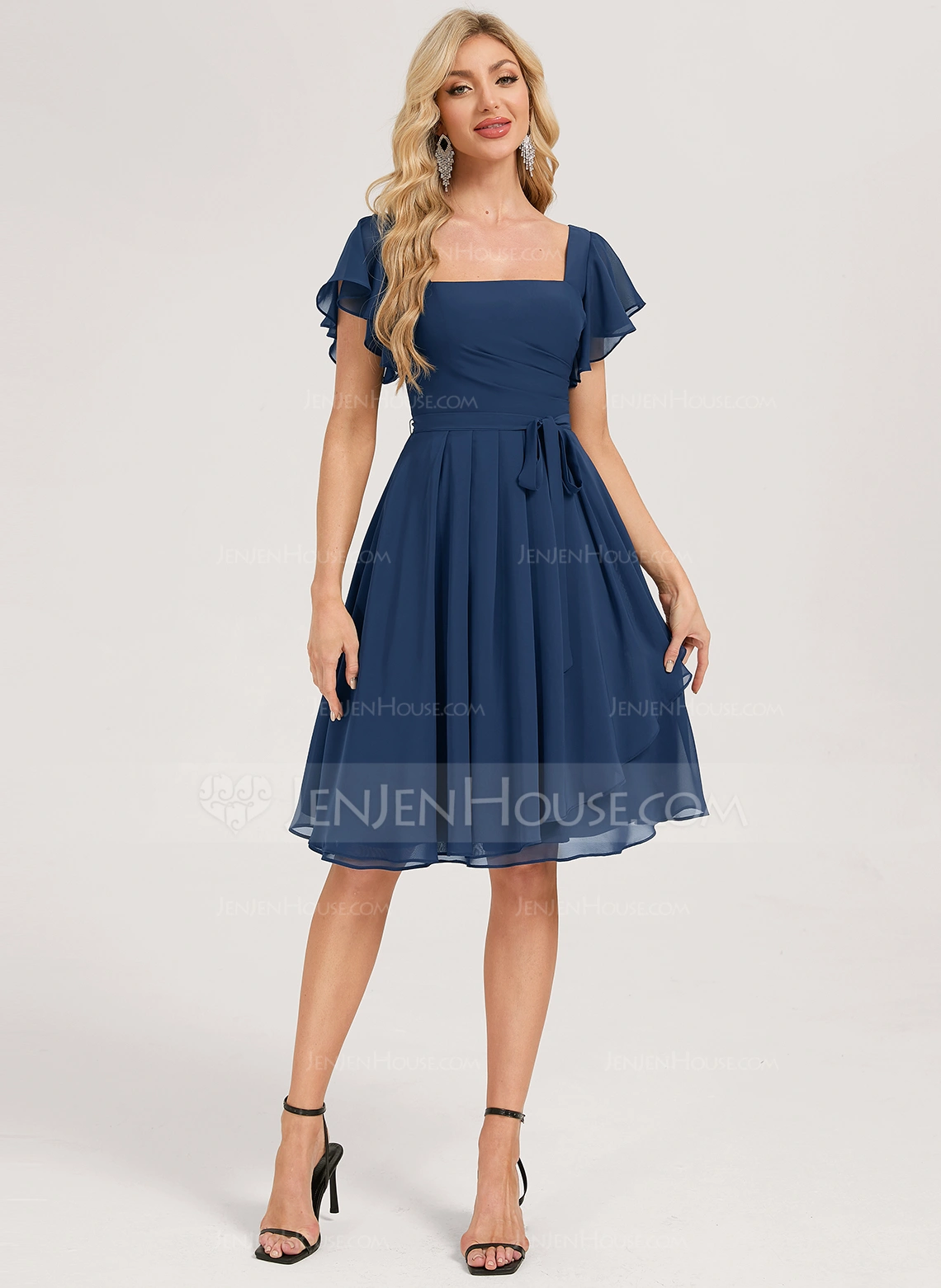 A-line Square Ruched Chiffon Dress