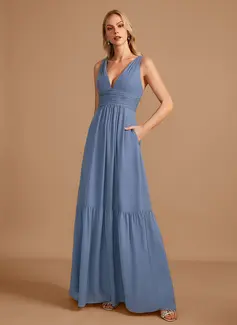 A-line V-Neck Floor-Length Chiffon Bridesmaid Dress 