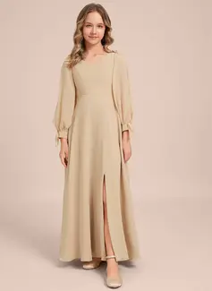 A-line V-Neck Floor-Length Chiffon Junior Bridesmaid Dress With Bow 