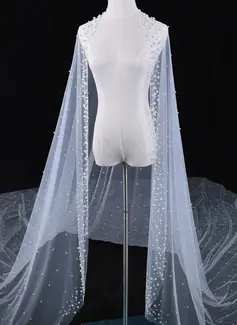 Pearl Cut Edge Single Tier Tulle Bridal Cathedral Length Wedding Veils 