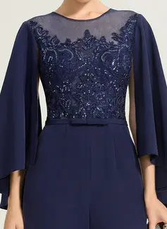 Jumpsuit / Pantsuit Scoop Illusjon Gulvlengde Blonder Strekk-crêpe Festkjole med paljetter Sløyfe (r) 