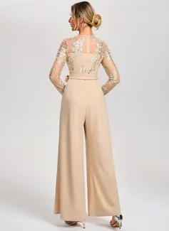 Jumpsuits Illusion Floor-Length Tulle Stretch Crepe Cocktail Dress With Embroidered 