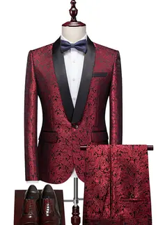 Print 2 Piece Single Breasted Men's Prom Tuxedo Suit 