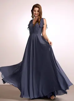 A-Line V-neck Floor-Length Bridesmaid Dress With Ruffle 