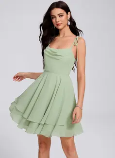 A-line Square Short Chiffon Homecoming Dress With Bow Ruched 