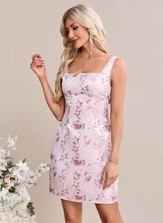 Bow Square Sleeveless A-line Jacquard Mini Dress 