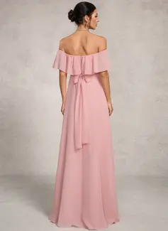 A-line Off the Shoulder Floor-Length Chiffon Maternity Dresses With Bow 