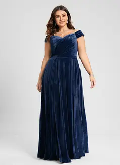 Jurk maximum van fluwelen met off-the-shoulder strapless plooirok