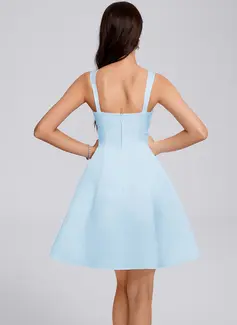 A-line Square Short Satin Homecoming Dress With Ruched 