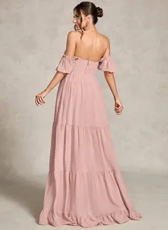 A-line V-Neck Floor-Length Chiffon Maternity Dresses With Ruffle Bow 