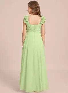 A-line V-Neck Asymmetrical Chiffon Junior Bridesmaid Dress 