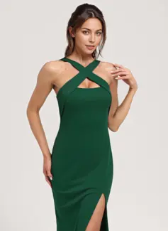 Trumpet/Mermaid Halter Floor-Length Mesh Bridesmaid Dress 