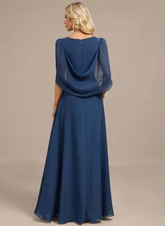 A-line V-Neck Floor-Length Chiffon Evening Dress With Cape Pleated 