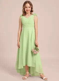 A-line V-Neck Asymmetrical Chiffon Junior Bridesmaid Dress 