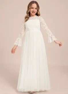 A-line Scoop Floor-Length Chiffon Junior Bridesmaid Dress 