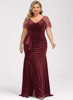 Kjole Maxi i Fløyel med Brusende Volanger