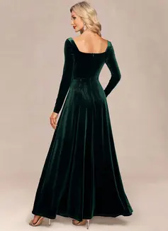 A-line V-Neck Floor-Length Velvet Evening Dress 