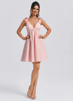 A-line V-Neck Short Jacquard Homecoming Dress 
