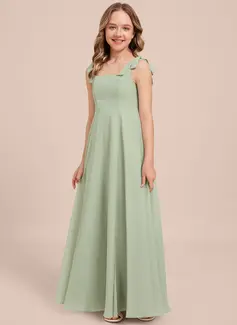 A-line Square Floor-Length Chiffon Junior Bridesmaid Dress With Bow 