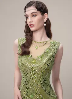 Scoop Multi-Layered Fringe Beaded Crystal-Encrusted 1920s Flapper Dress 