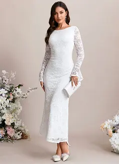 Sequins Boat Neck Long Sleeve Trumpet/Mermaid Lace Maxi Dress 