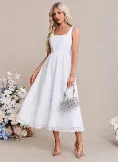 A-line Square Tea-Length Chiffon Wedding Dress 