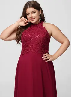 A-linja riimu lattiaa hipova pituus pitsi sifonki tanssiaismekko jossa paljetit 