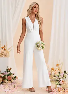 V-Neck Sleeveless Stretch Crepe Maxi Jumpsuits 