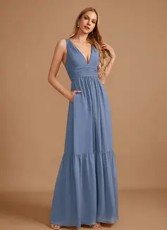 A-line V-Neck Floor-Length Chiffon Bridesmaid Dress 
