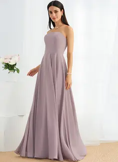 A-line Straight Floor-Length Chiffon Bridesmaid Dress 