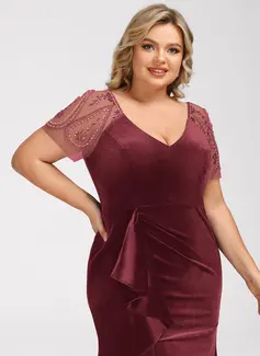 Kjole Maxi i Fløyel med Brusende Volanger