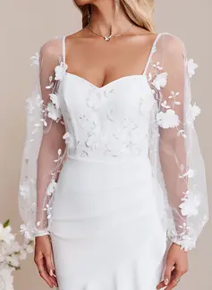 Embroidered Sweetheart Long Sleeve Trumpet/Mermaid Stretch Crepe Asymmetrical Midi Dress 