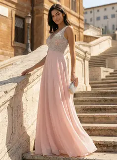 Jurk van de chiffon met v-hals pailletten