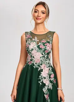 A-line Scoop Tea-Length Tulle Lace Cocktail Dress 