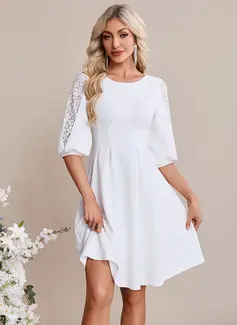 Scoop 3/4 Sleeve A-line Lace Stretch Crepe Mini Dress 