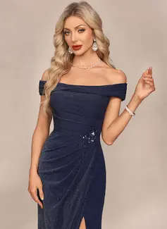 Sheath/Column Off the Shoulder Floor-Length stretchy fabric Evening Dress With Beading 