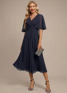Pleated Chiffon Midi Dress