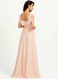 A-Line Square Neckline Floor-Length Bridesmaid Dress With Split Front 