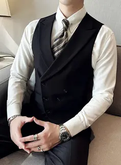 Solid Color 2 Piece Double Breasted Tailored Fit Men's Wedding Suit 