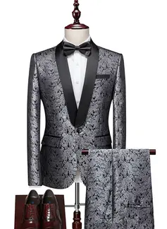 Print 2 Piece Single Breasted Men's Prom Tuxedo Suit 