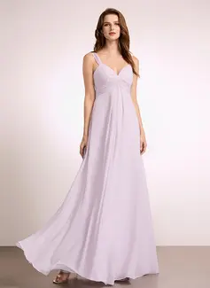 A-line V-Neck Floor-Length Chiffon Bridesmaid Dress With Ruffle 
