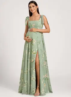 A-line Square Floor-Length Chiffon Maternity Dresses With Bow 
