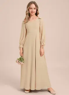 A-line V-Neck Floor-Length Chiffon Junior Bridesmaid Dress With Bow 