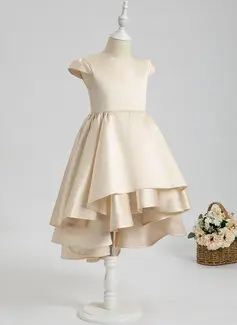 Ballkjole/Prinsesse Båthals Asymmetrisk Sateng Brudepikekjole barn 