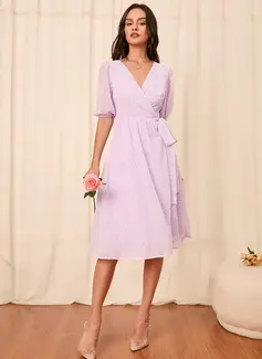 Firkantet utringning Kortermer A-line kjole Tyll Midi Motekjoler 