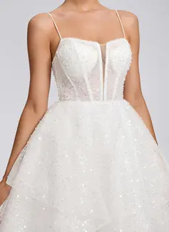 A-line Square Short Sequin Homecoming Dress With Beading Sequins 