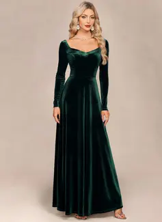 A-line V-Neck Floor-Length Velvet Evening Dress 