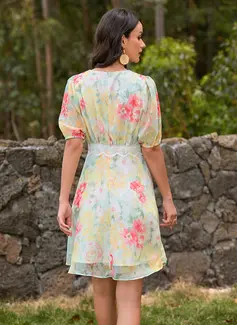 Rund hals 1/2-ermer Ferie A-line kjole Chiffong Midi Motekjoler 